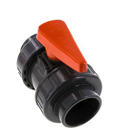 PVC 2-way Ball Valve True Union 63 mm Socket FKM