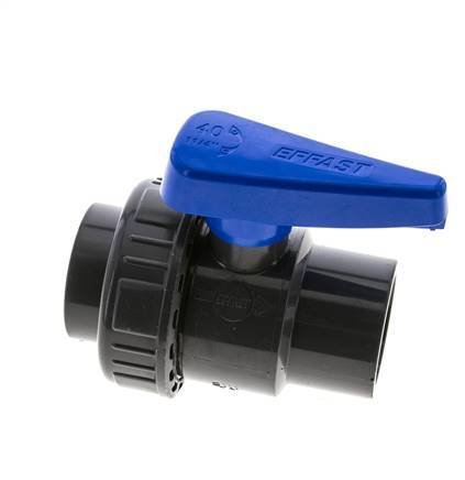 PVC 2-way Ball Valve Single Union 40 mm Socket EPDM