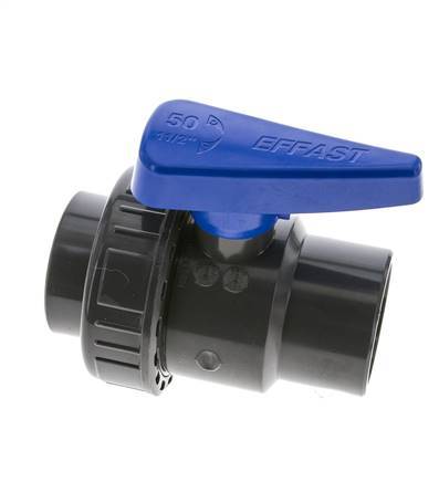 PVC 2-way Ball Valve Single Union 50 mm Socket EPDM