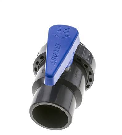 PVC 2-way Ball Valve Single Union 50 mm Socket EPDM