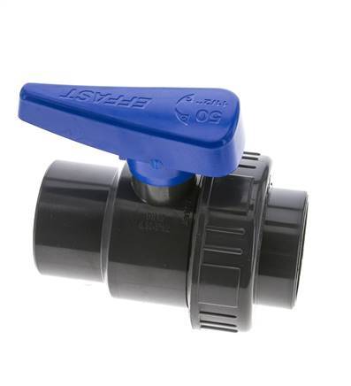 PVC 2-way Ball Valve Single Union 50 mm Socket EPDM