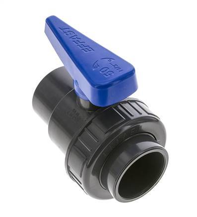 PVC 2-way Ball Valve Single Union 50 mm Socket EPDM