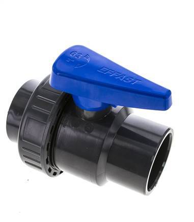 PVC 2-way Ball Valve Single Union 63 mm Socket EPDM
