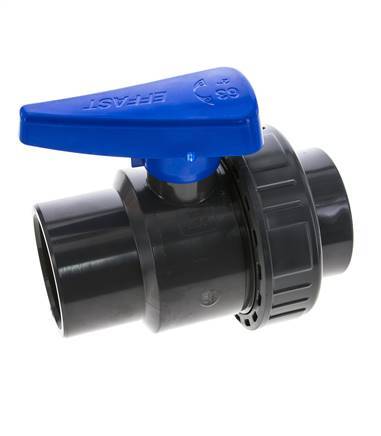 PVC 2-way Ball Valve Single Union 63 mm Socket EPDM