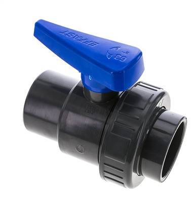 PVC 2-way Ball Valve Single Union 63 mm Socket EPDM