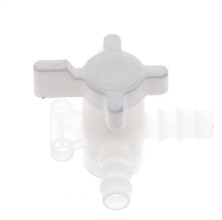 PVDF 3-way Ball Valve 3/8'' (9 mm) Hose Barbs