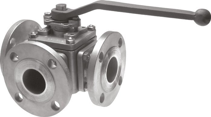 Pneumatic Actuated Flanged Ball Valve 3-Way L-port DN40 PN16 Stainless Steel