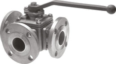 Pneumatic Actuated Flanged Ball Valve 3-Way T4-port DN40 PN16 Stainless Steel
